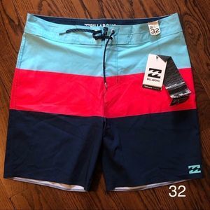 BILLABONG Mens Airlite Tribong Board Shorts Navy Aqua Red Sz 32